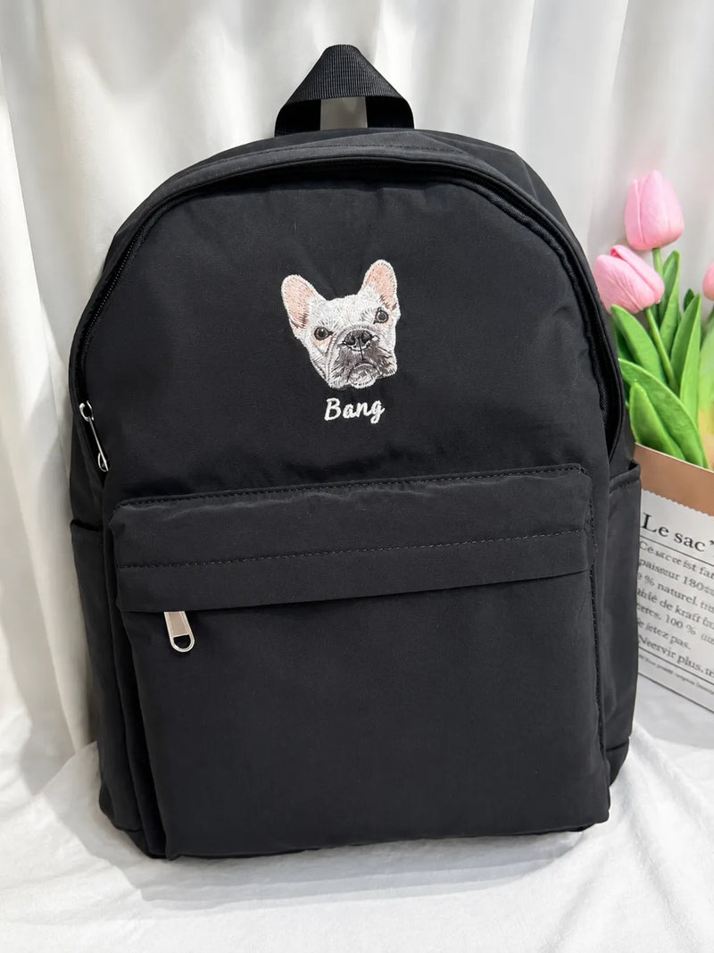 Custom Pet Portrait Embroidered Backpack for Pet Lovers 情境圖