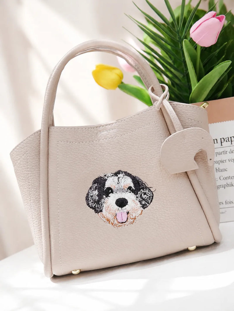 Custom Pet Portrait Embroidery Luxury Handbag 情境圖
