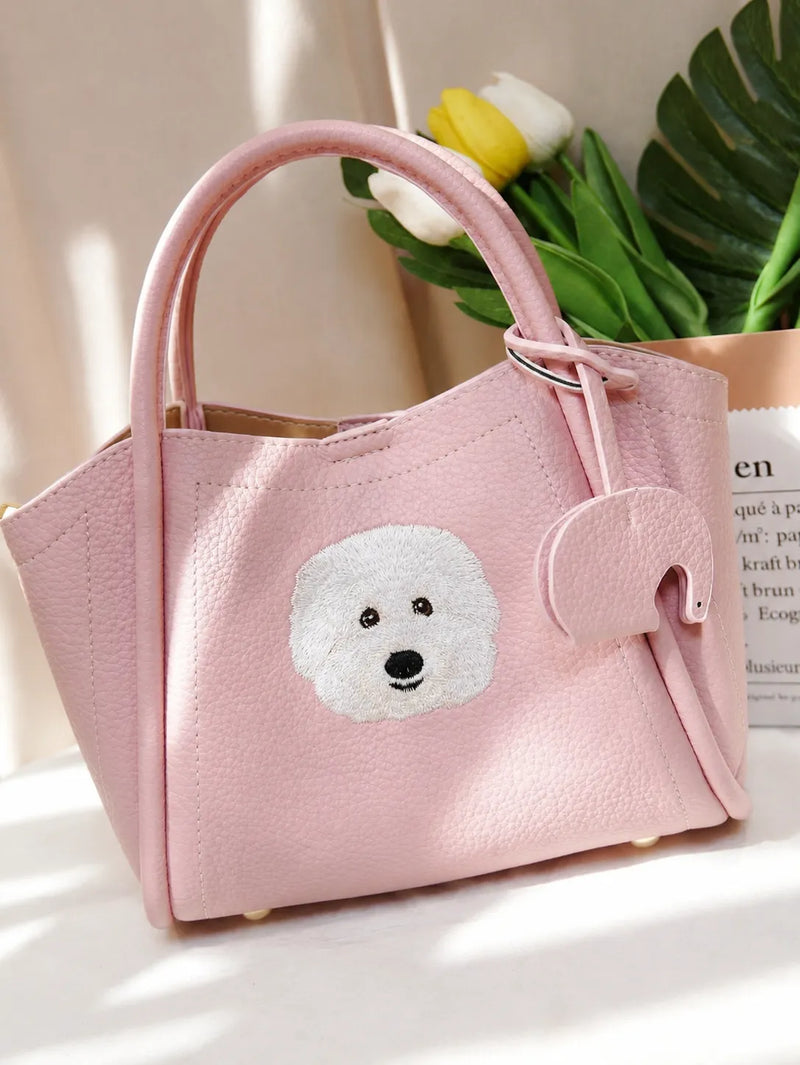 Custom Pet Portrait Embroidery Luxury Handbag 情境圖