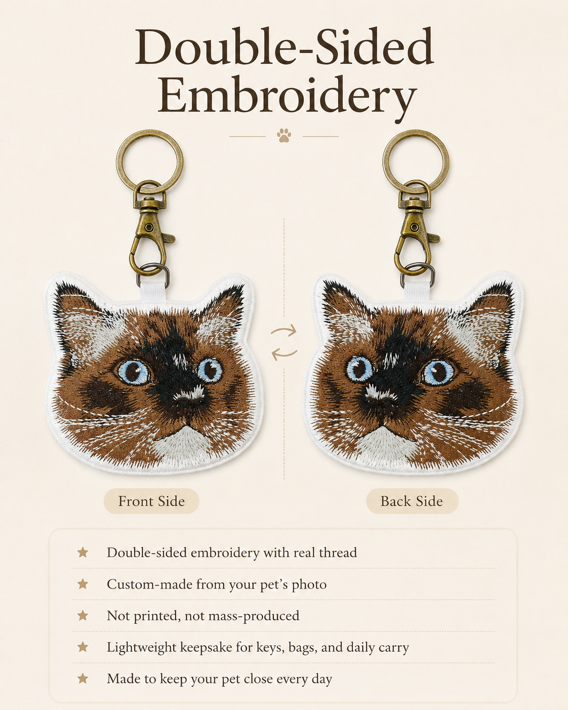 Premium Double-Sided Custom Pet Embroidery Keychain