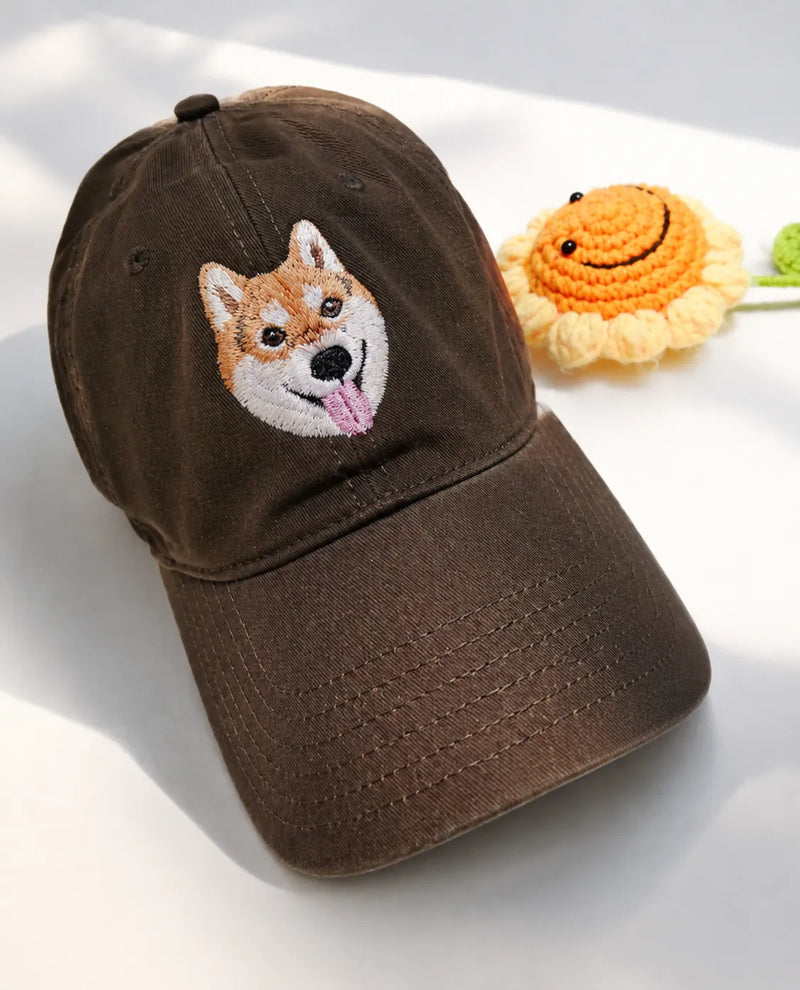 Custom Pet Portrait Embroidered Baseball Cap from Photo 情境圖