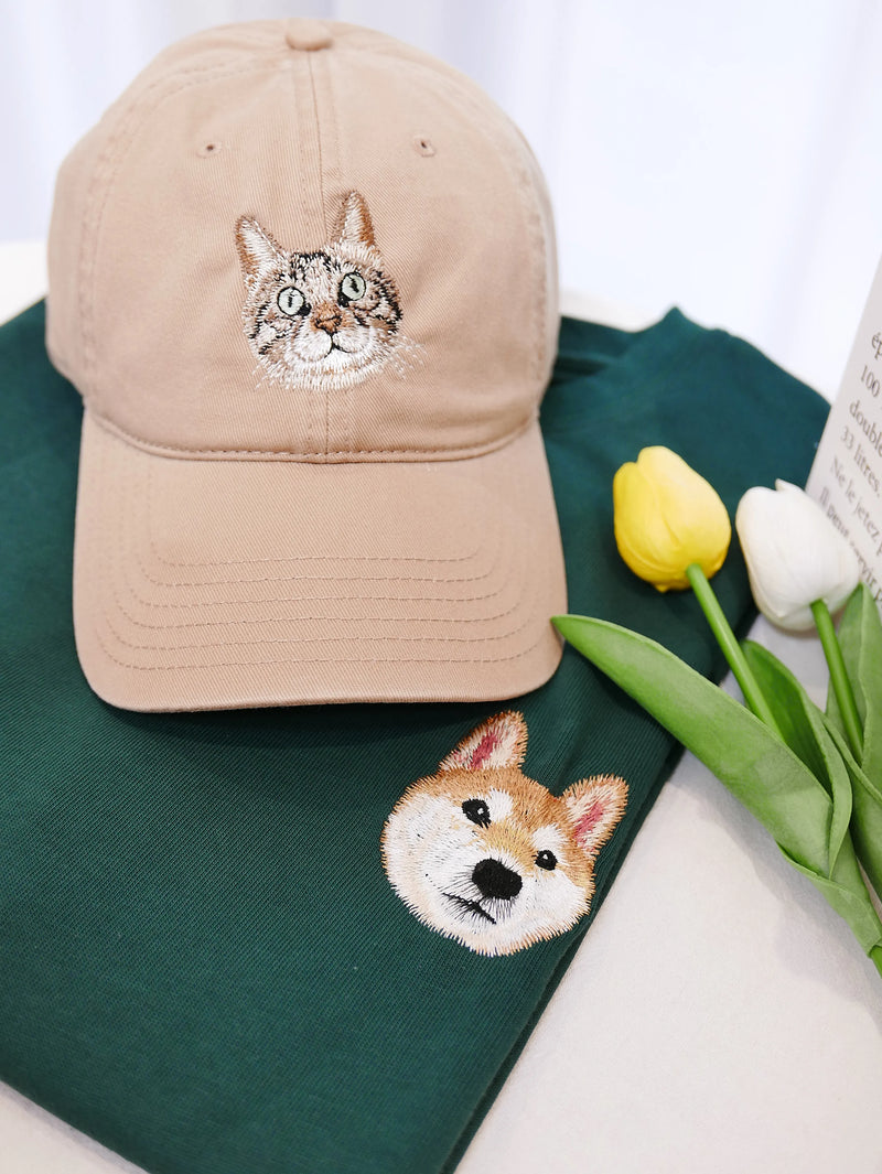 Custom Pet Portrait Embroidered Baseball Cap from Photo 情境圖
