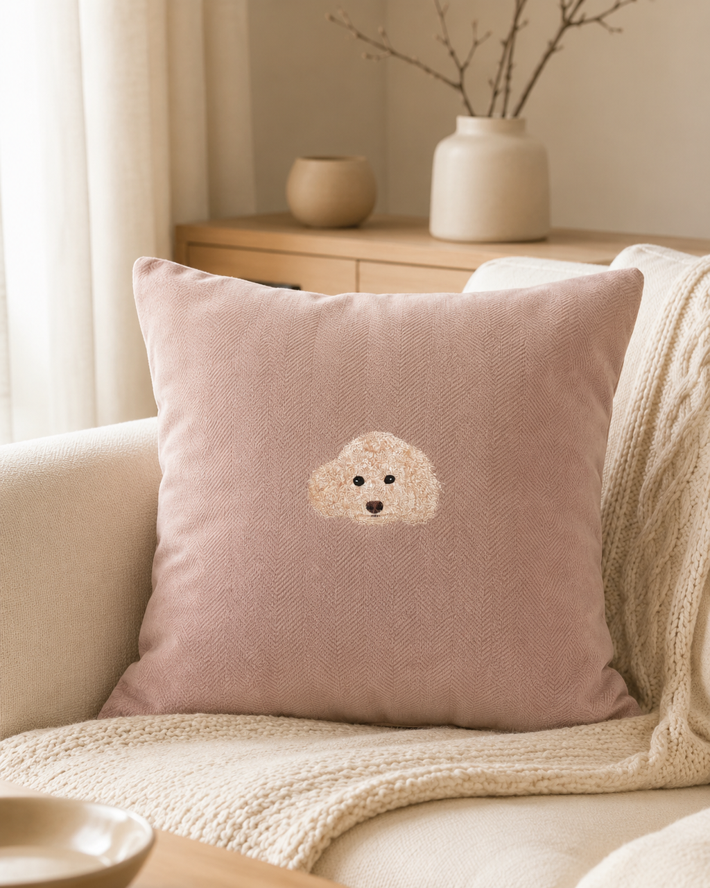Custom Pet Portrait Embroidered Chenille Cushion
