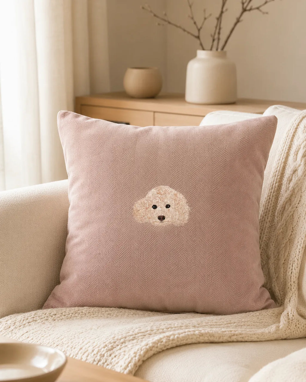 Custom Pet Portrait Embroidered Chenille Cushion