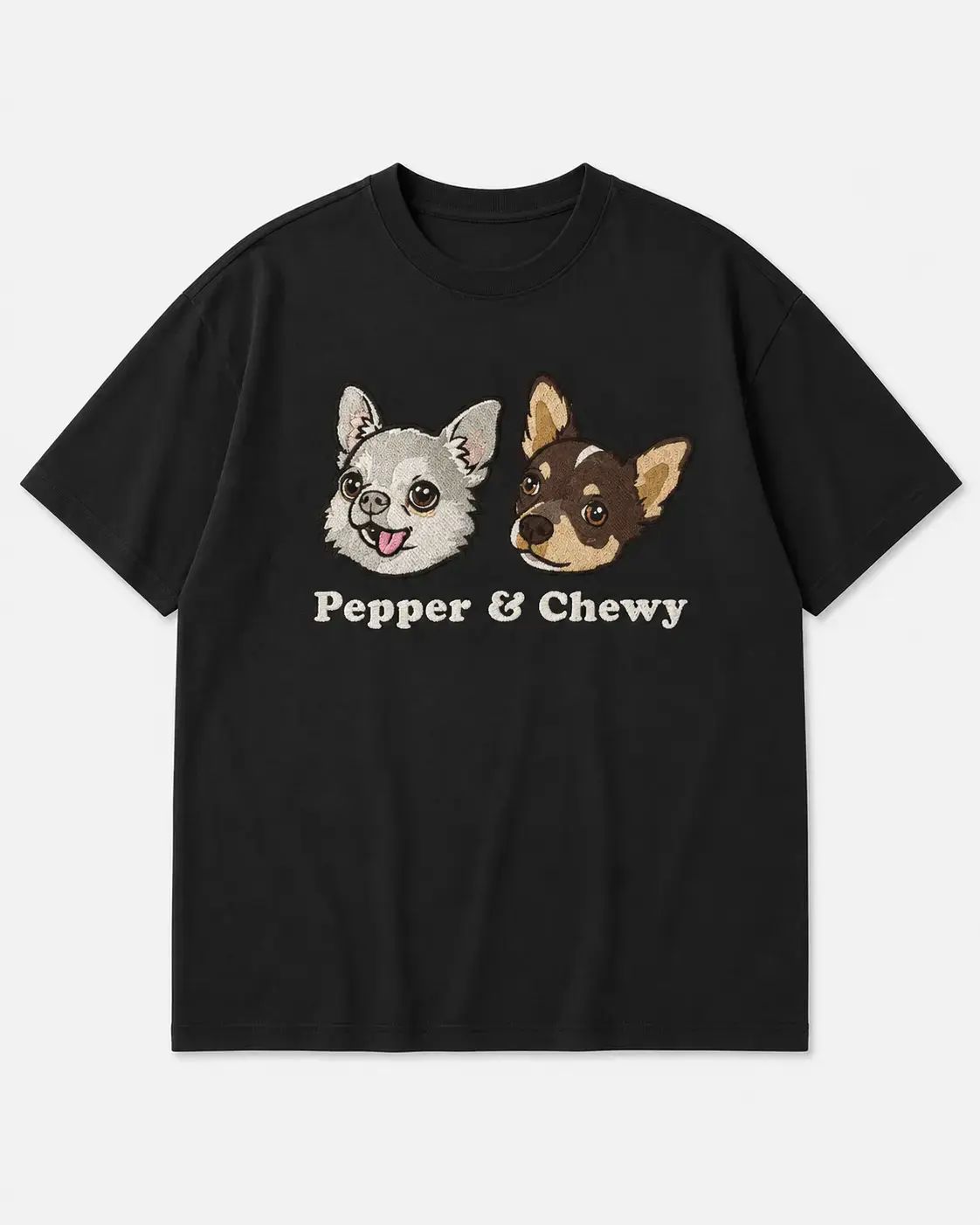 Custom Cartoon Pet Portrait Embroidered T-Shirt