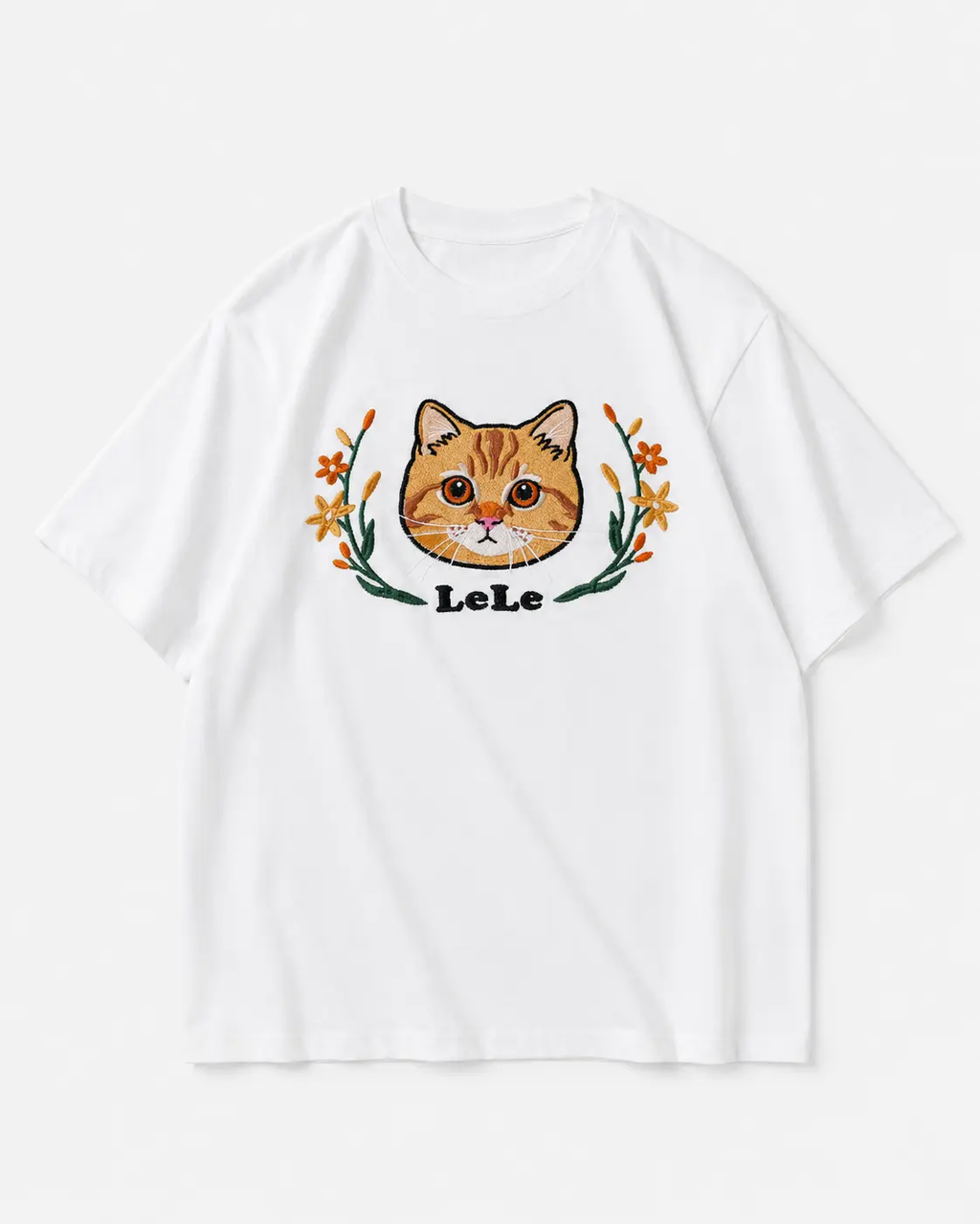 Custom Cartoon Pet Portrait Embroidered T-Shirt