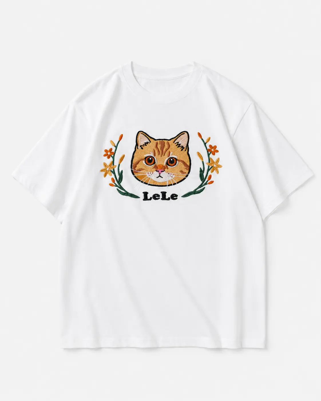 Custom Cartoon Pet Portrait Embroidered T-Shirt