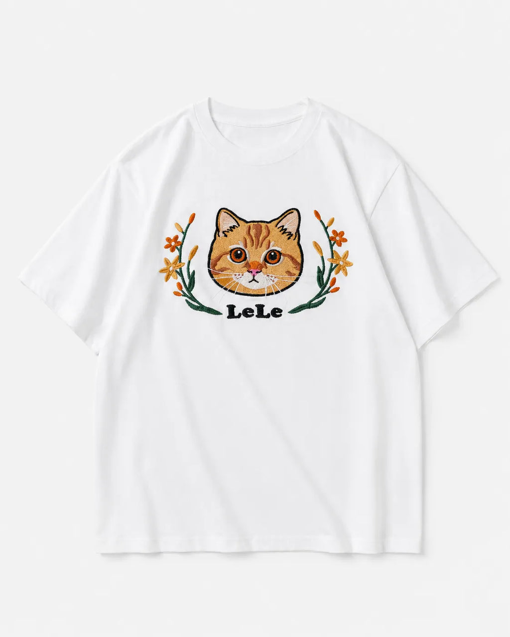 Custom Cartoon Pet Portrait Embroidered T-Shirt