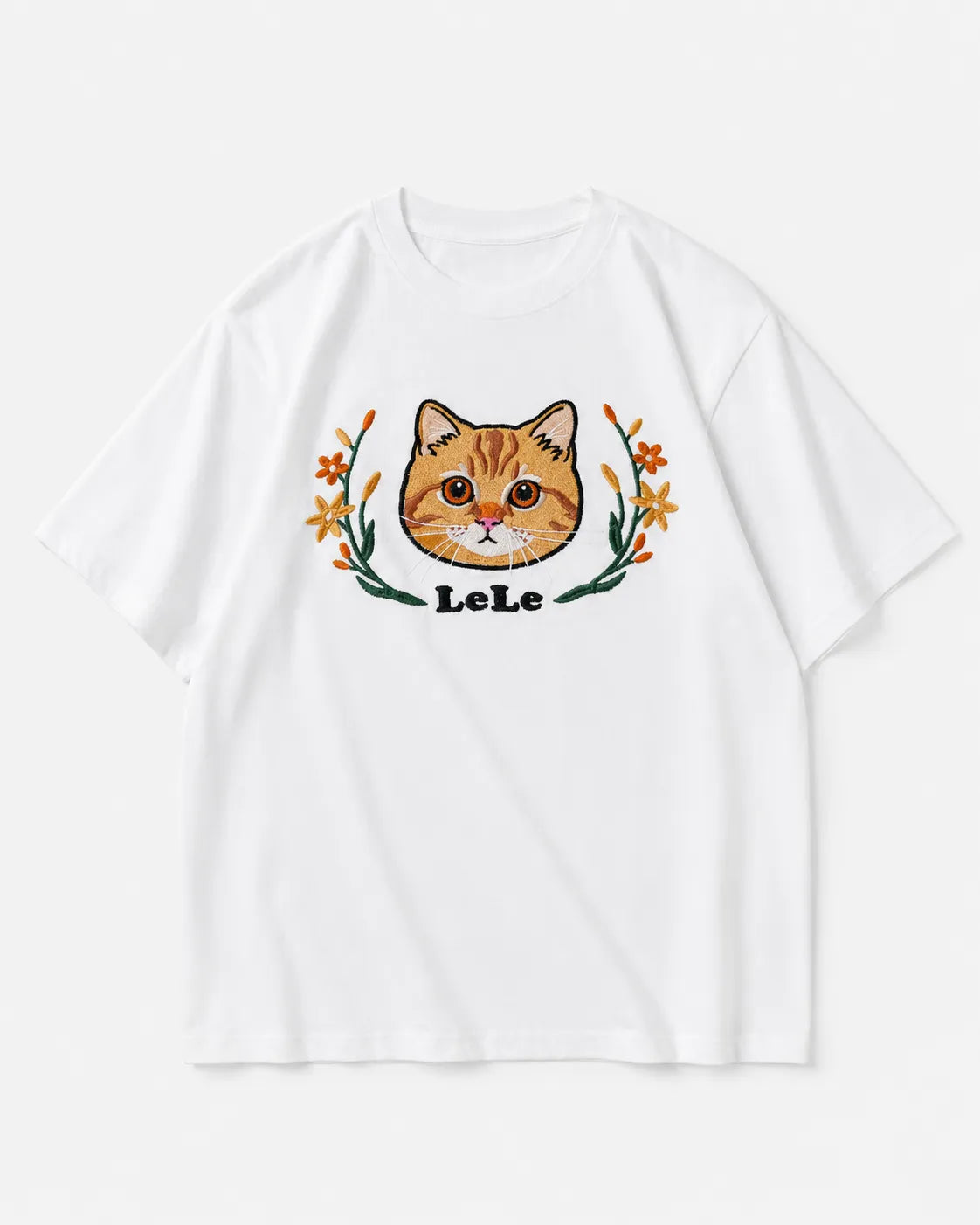 Custom Cartoon Pet Portrait Embroidered T-Shirt