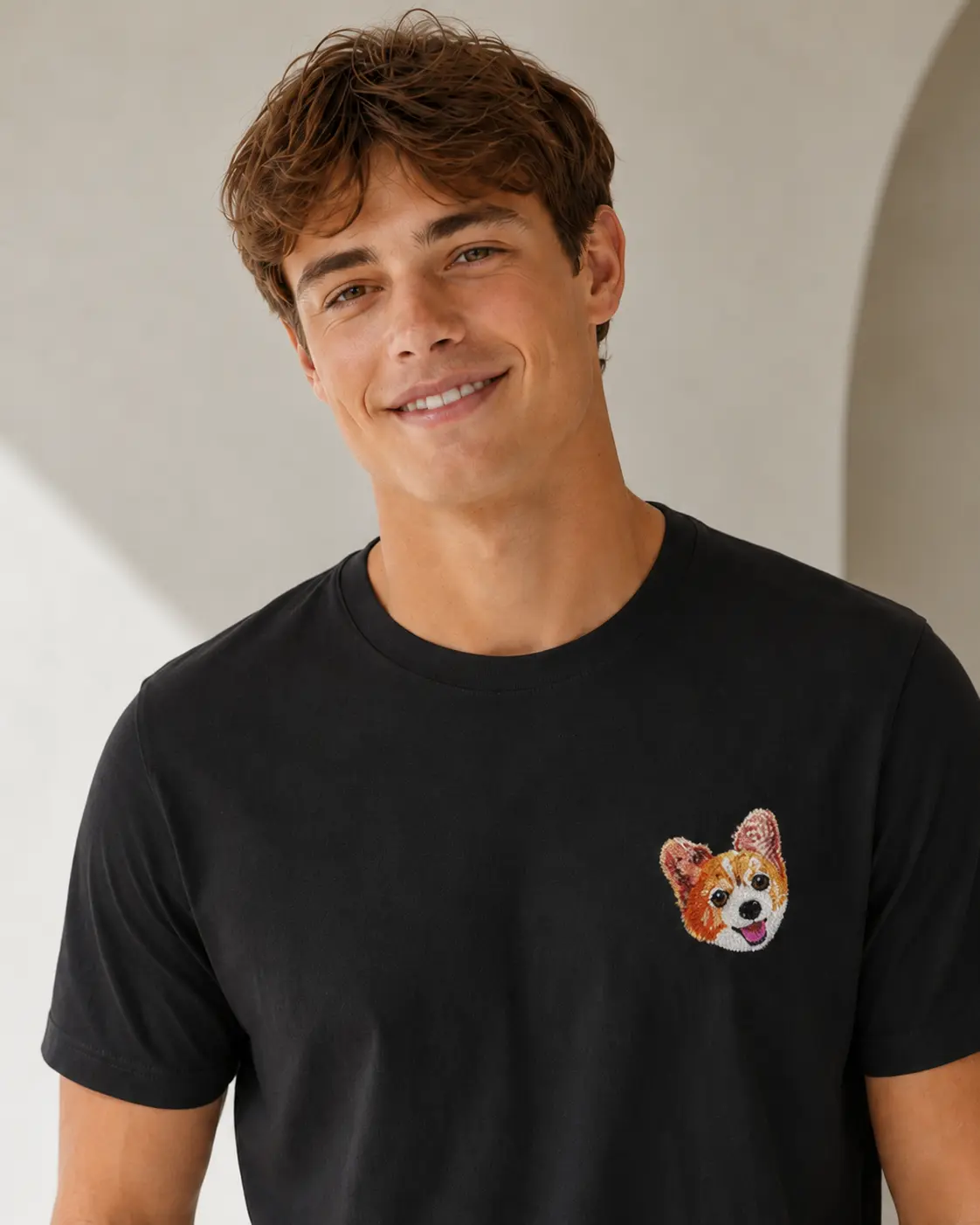 Custom Pet Portrait Embroidered T-Shirt