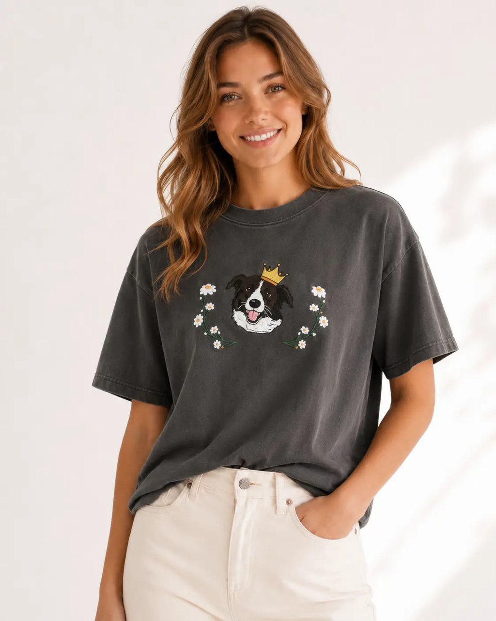 Custom Cartoon Pet Portrait Embroidered T-Shirt