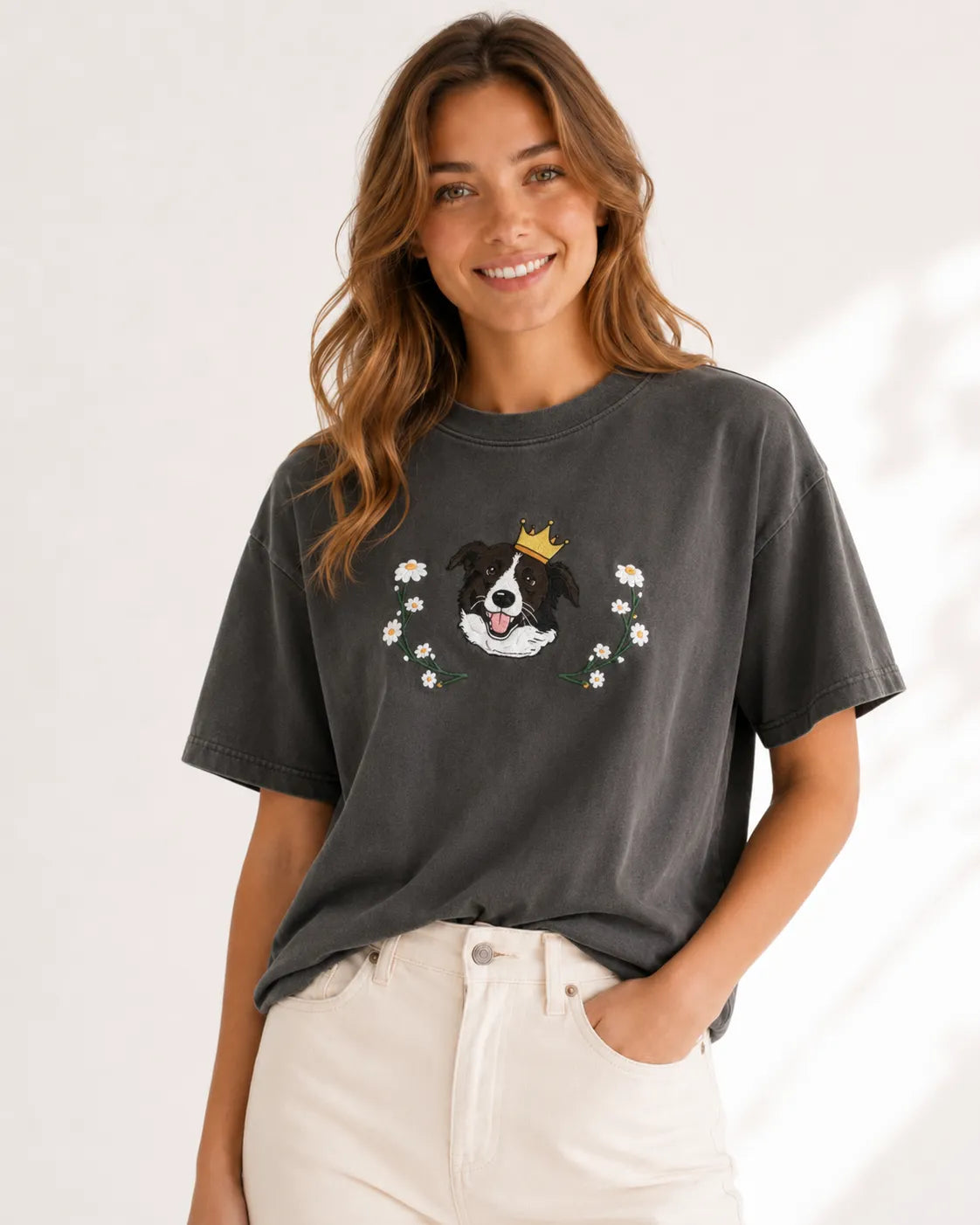 Custom Cartoon Pet Portrait Embroidered T-Shirt