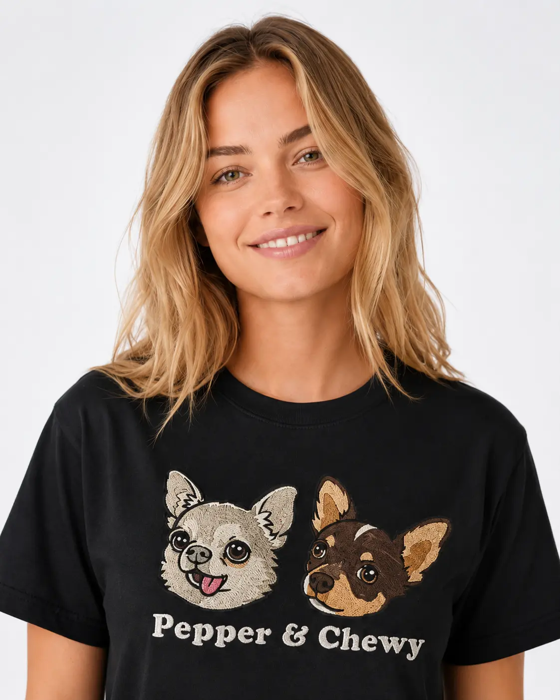 Custom Cartoon Pet Portrait Embroidered T-Shirt