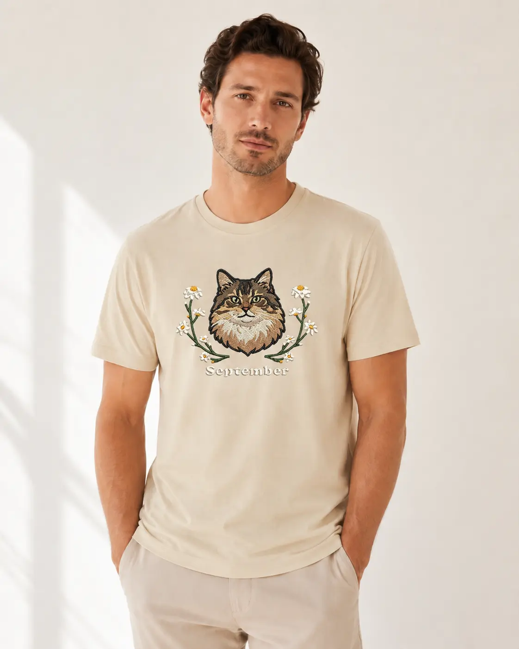 Custom Cartoon Pet Portrait Embroidered T-Shirt