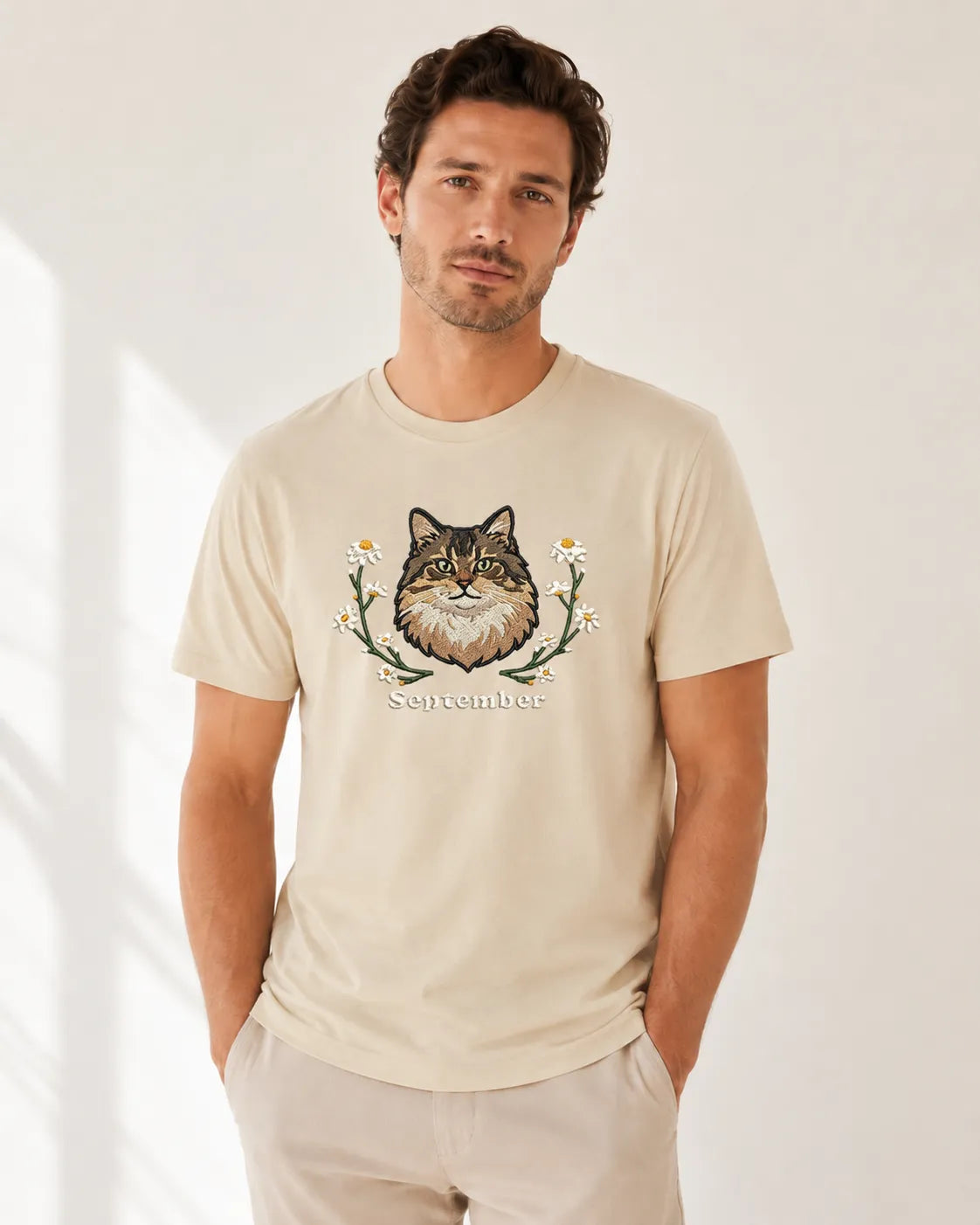 Custom Cartoon Pet Portrait Embroidered T-Shirt