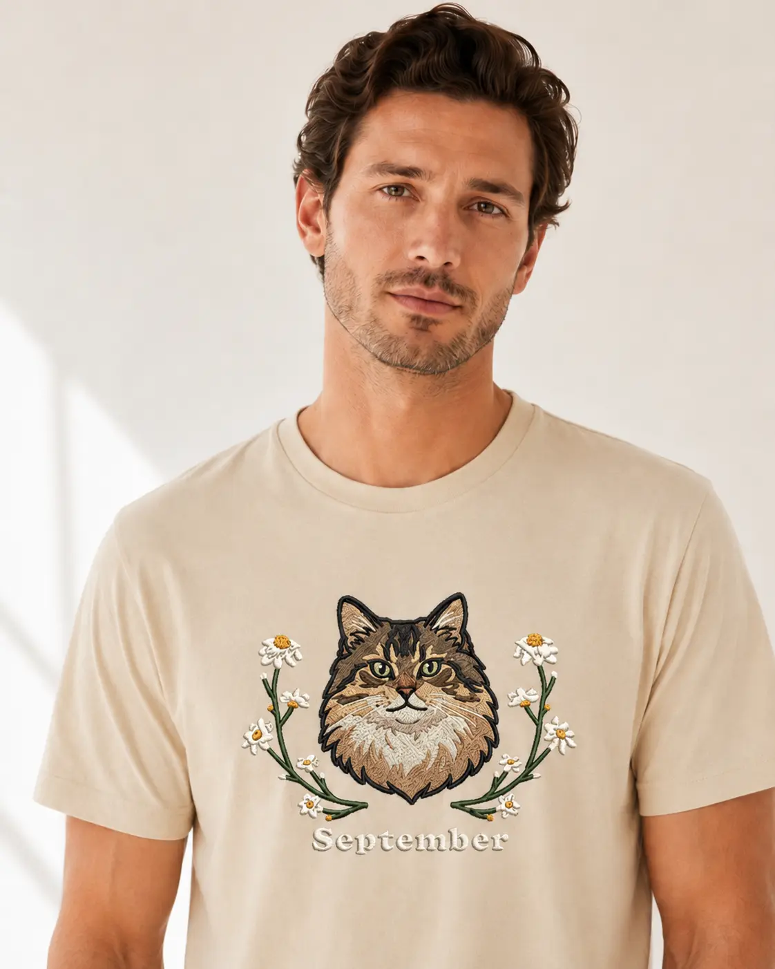 Custom Cartoon Pet Portrait Embroidered T-Shirt