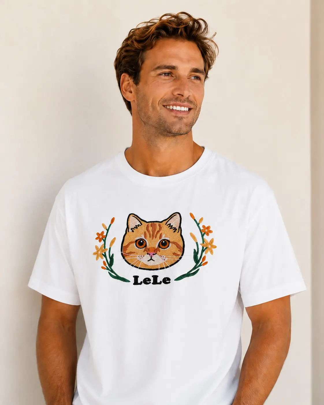 Custom Cartoon Pet Portrait Embroidered T-Shirt