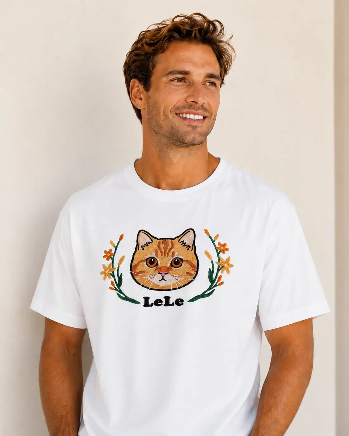 Custom Cartoon Pet Portrait Embroidered T-Shirt