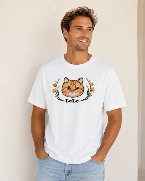 Custom Cartoon Pet Portrait Embroidered T-Shirt