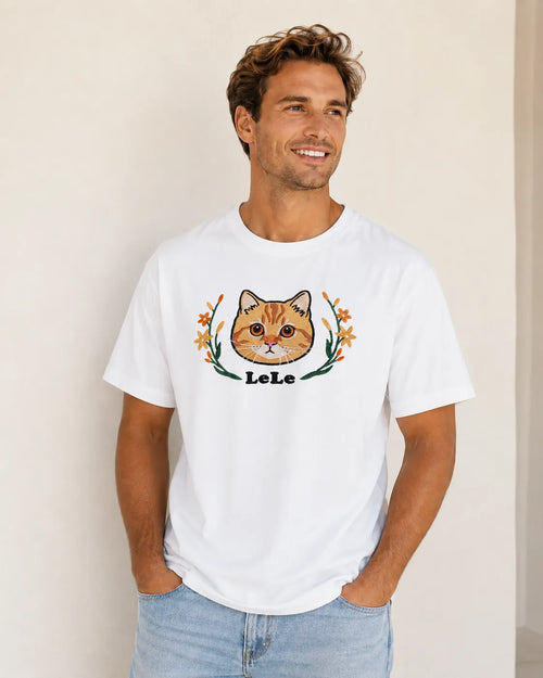 Custom Cartoon Pet Portrait Embroidered T-Shirt