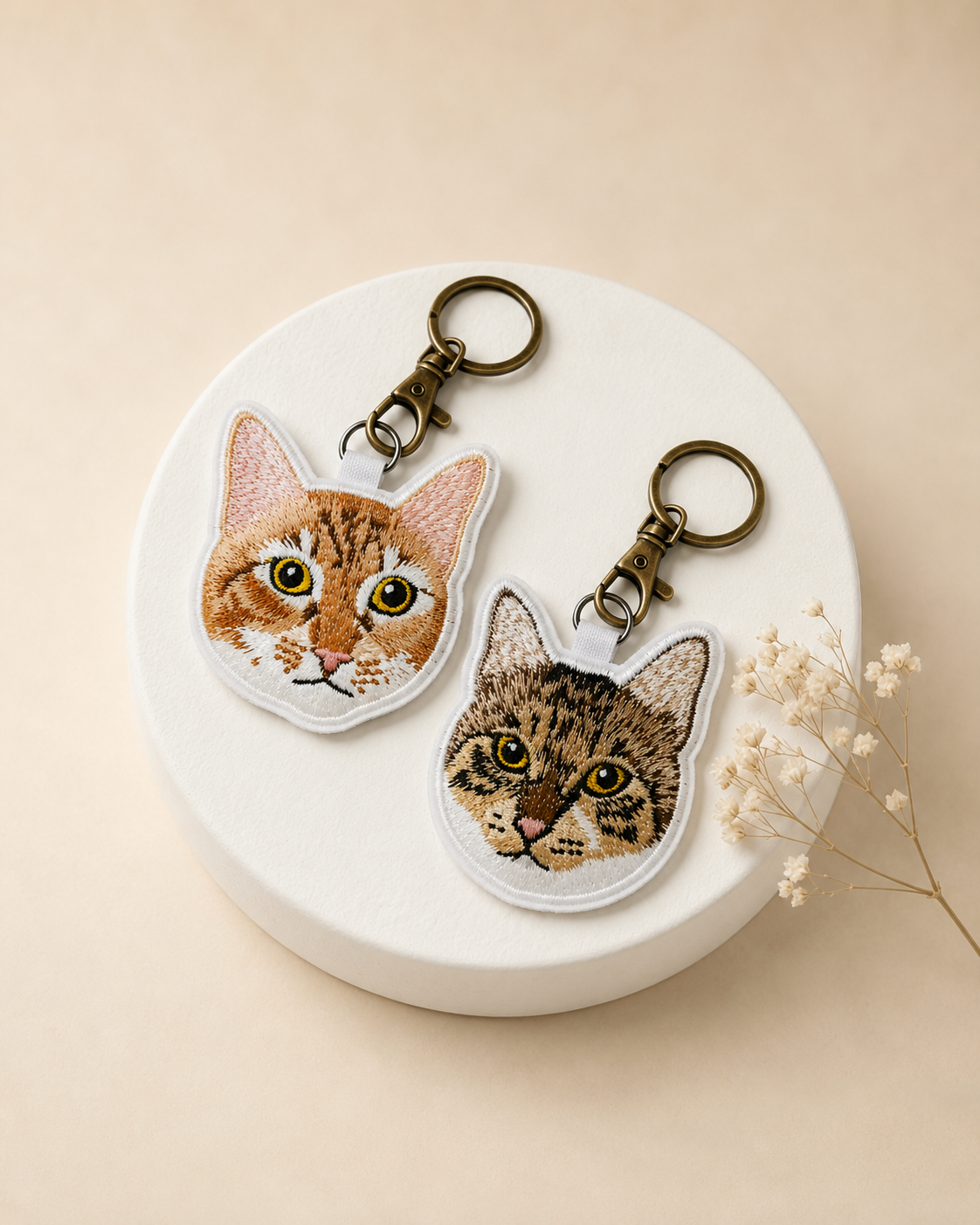 Premium Double-Sided Custom Pet Embroidery Keychain