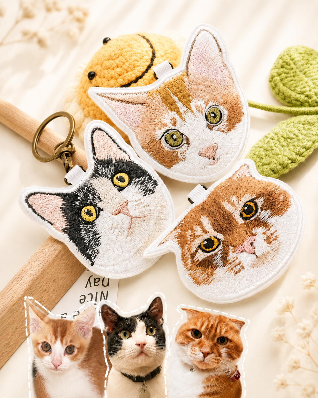 Premium Double-Sided Custom Pet Embroidery Keychain