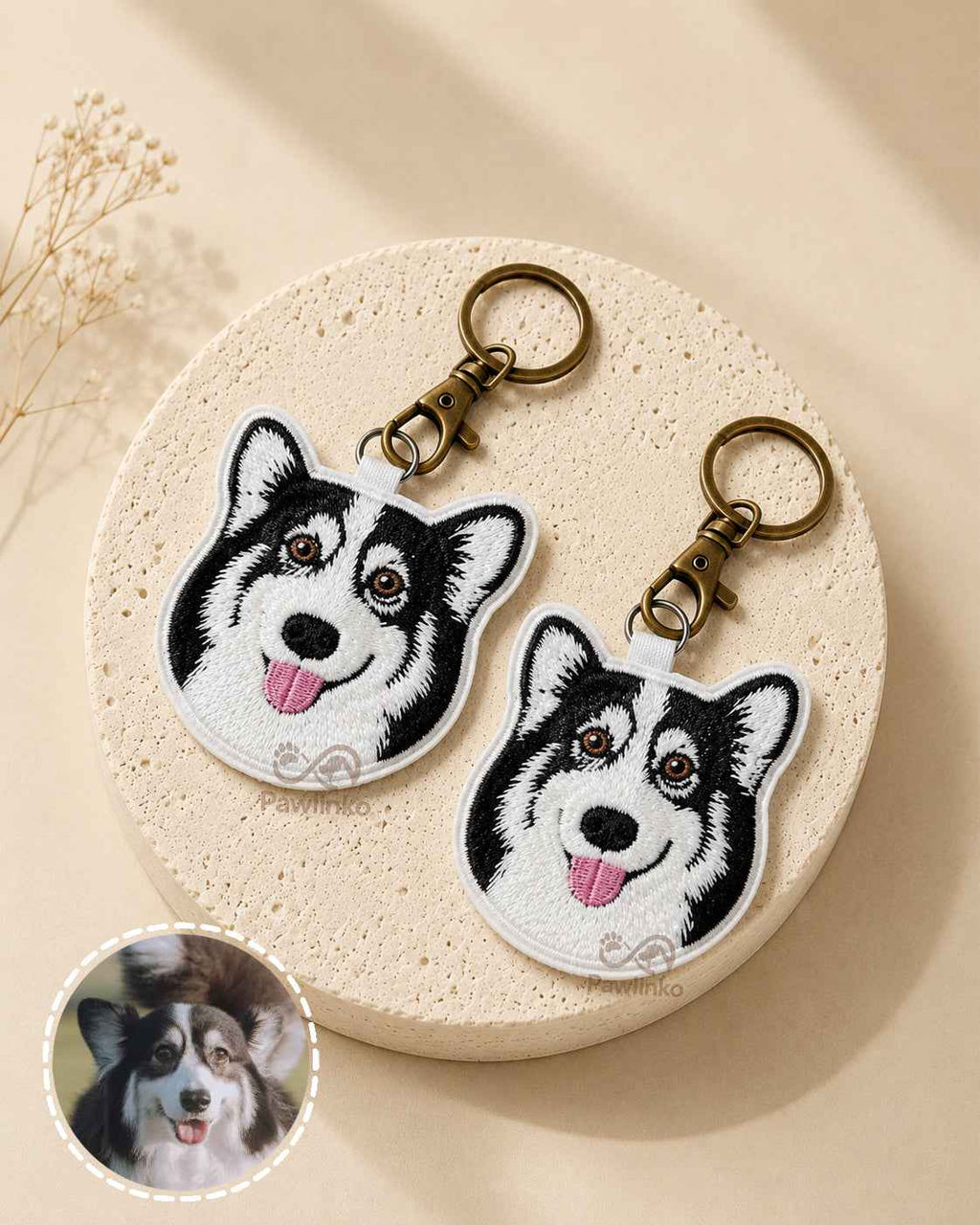 Premium Double-Sided Custom Pet Portrait Embroidered Keepsake Keychain