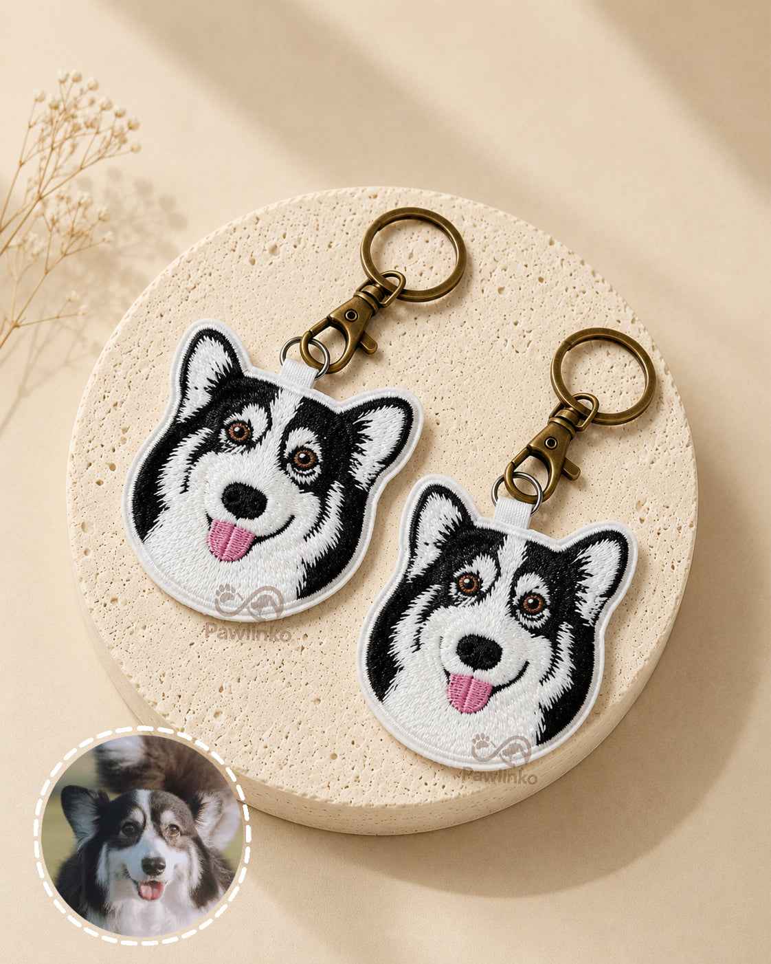 Premium Double-Sided Custom Pet Portrait Embroidered Keepsake Keychain