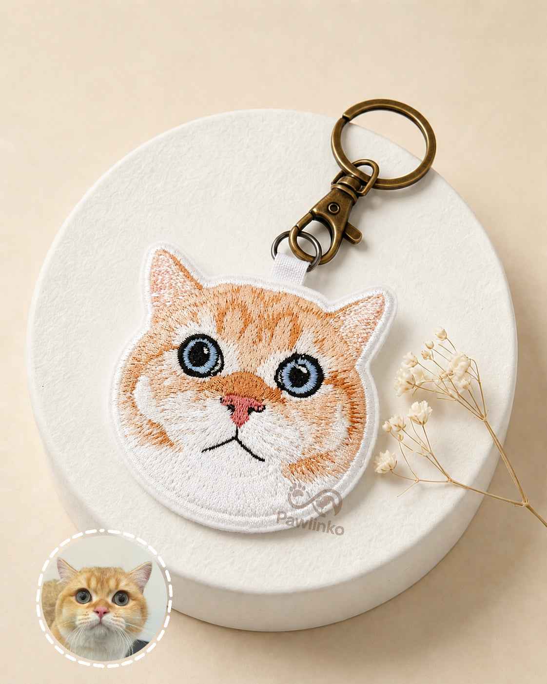 Premium Double-Sided Custom Pet Portrait Embroidered Keepsake Keychain