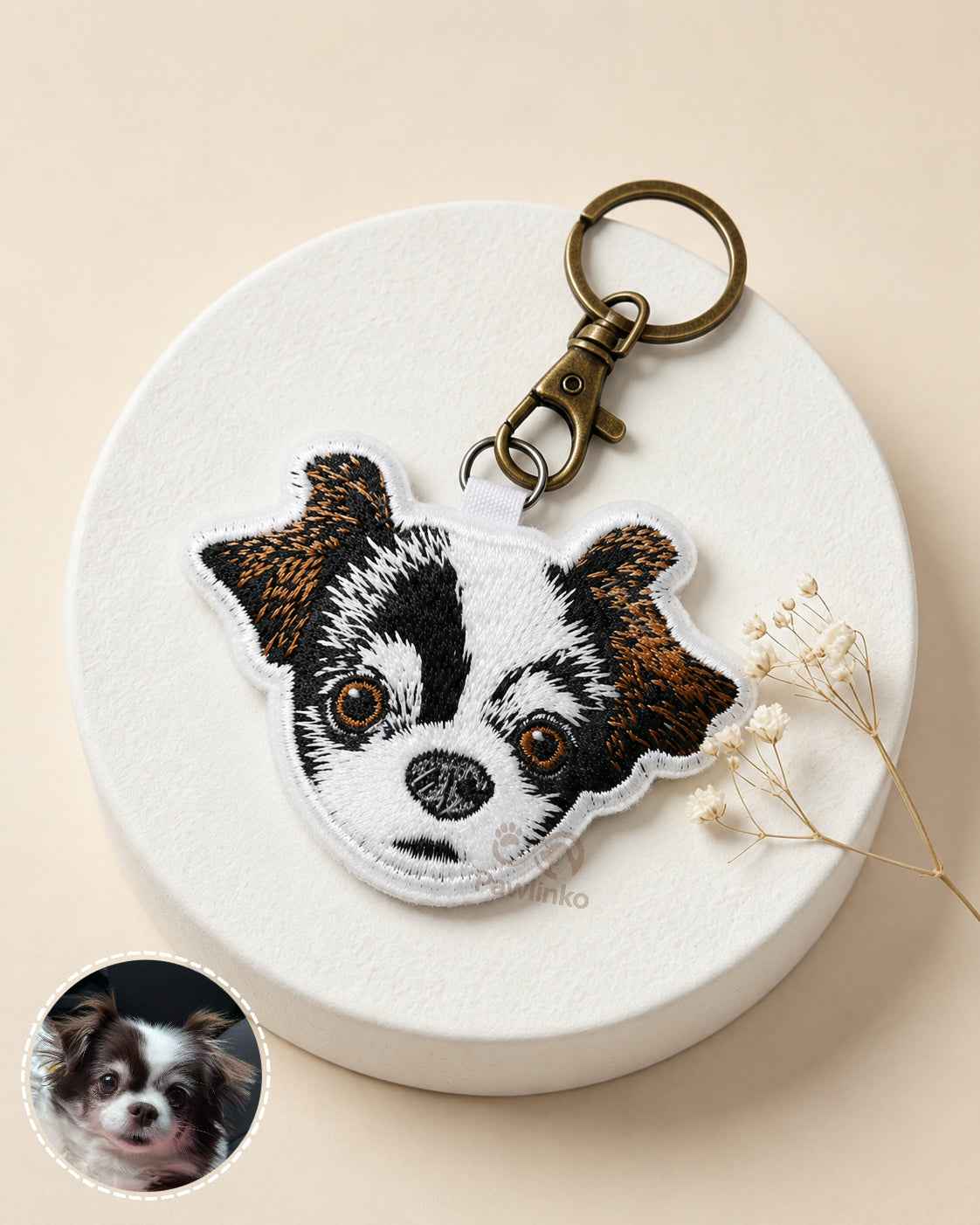 Premium Double-Sided Custom Pet Portrait Embroidered Keepsake Keychain