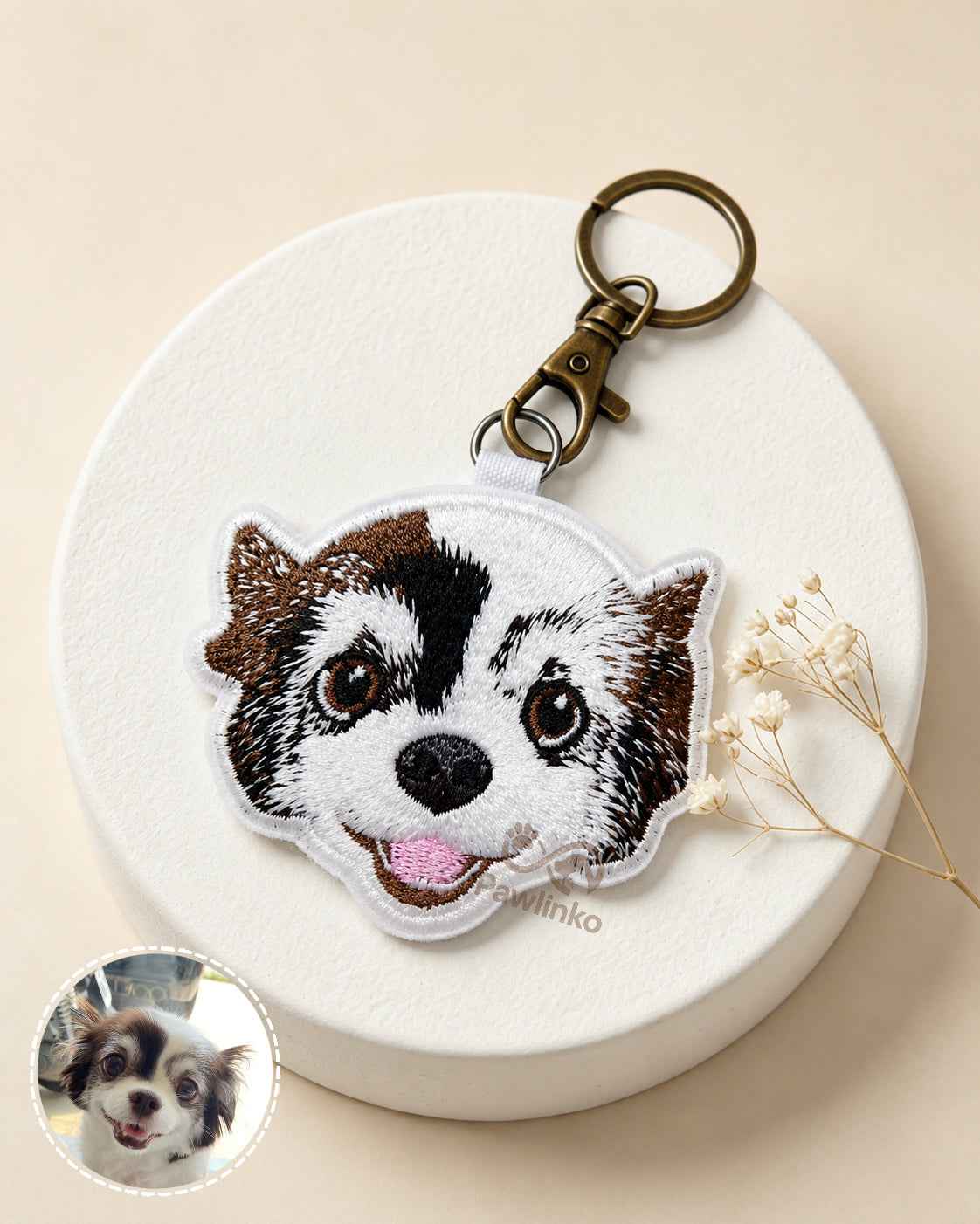 Premium Double-Sided Custom Pet Portrait Embroidered Keepsake Keychain