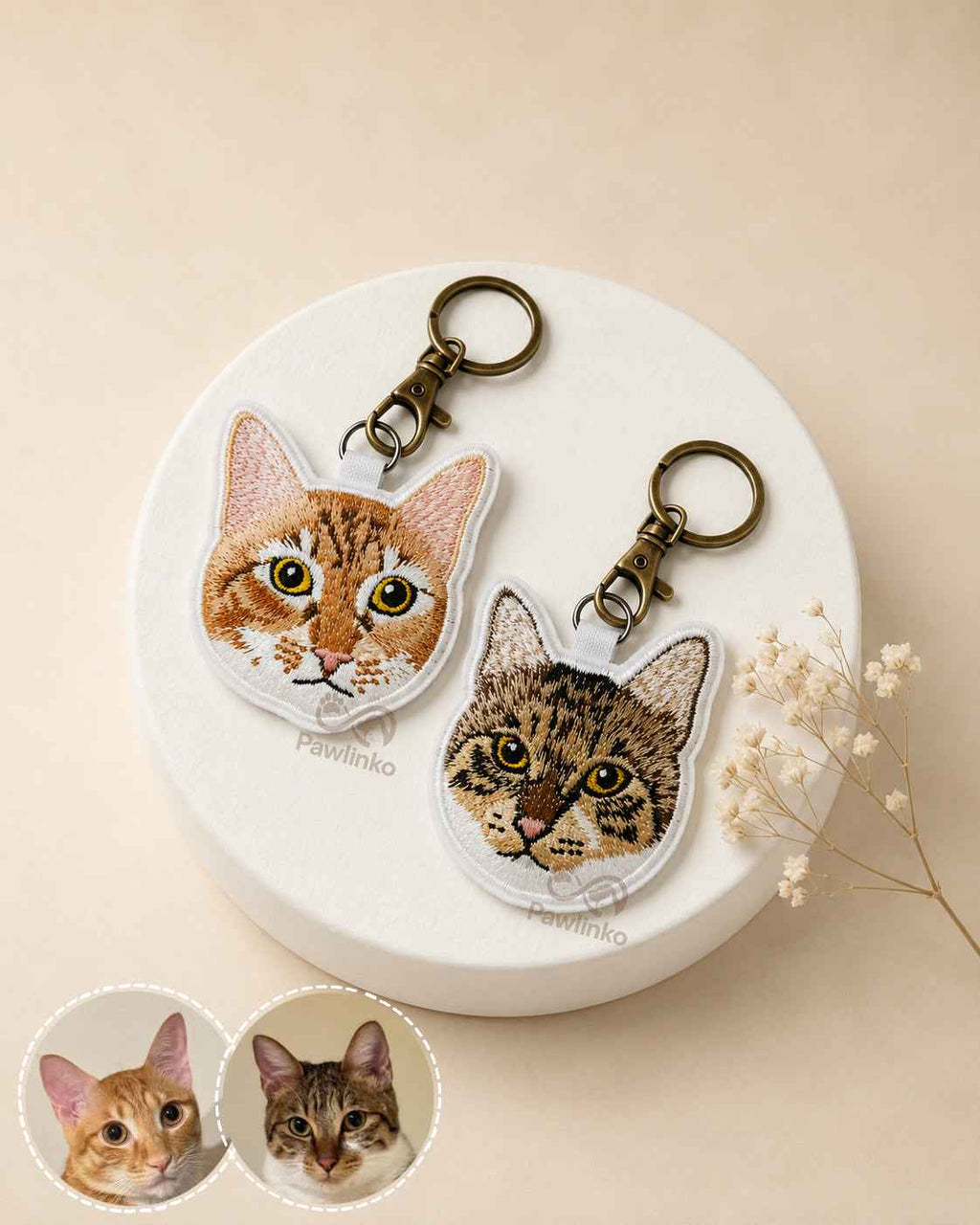 Premium Double-Sided Custom Pet Portrait Embroidered Keepsake Keychain