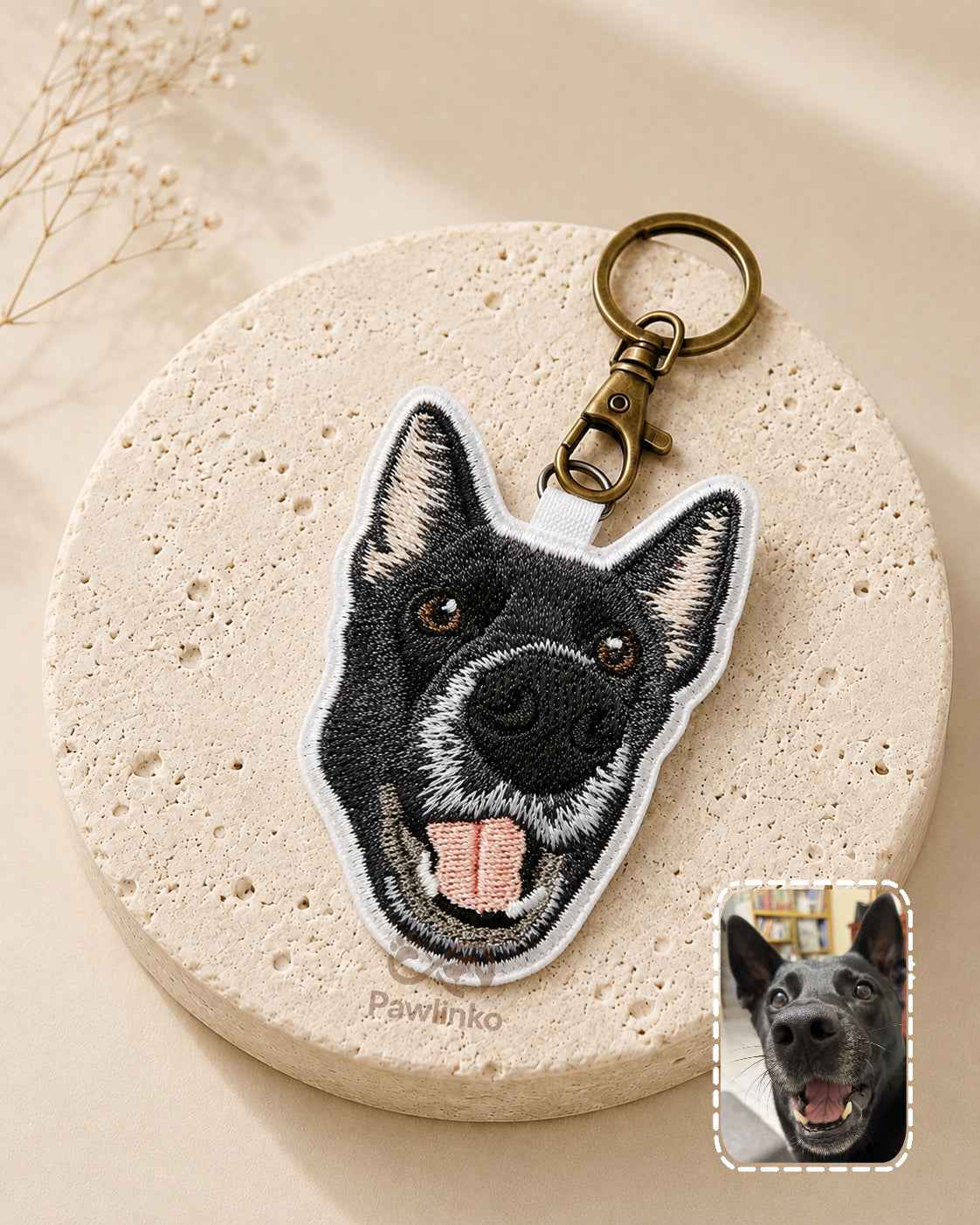 Premium Double-Sided Custom Pet Portrait Embroidered Keepsake Keychain