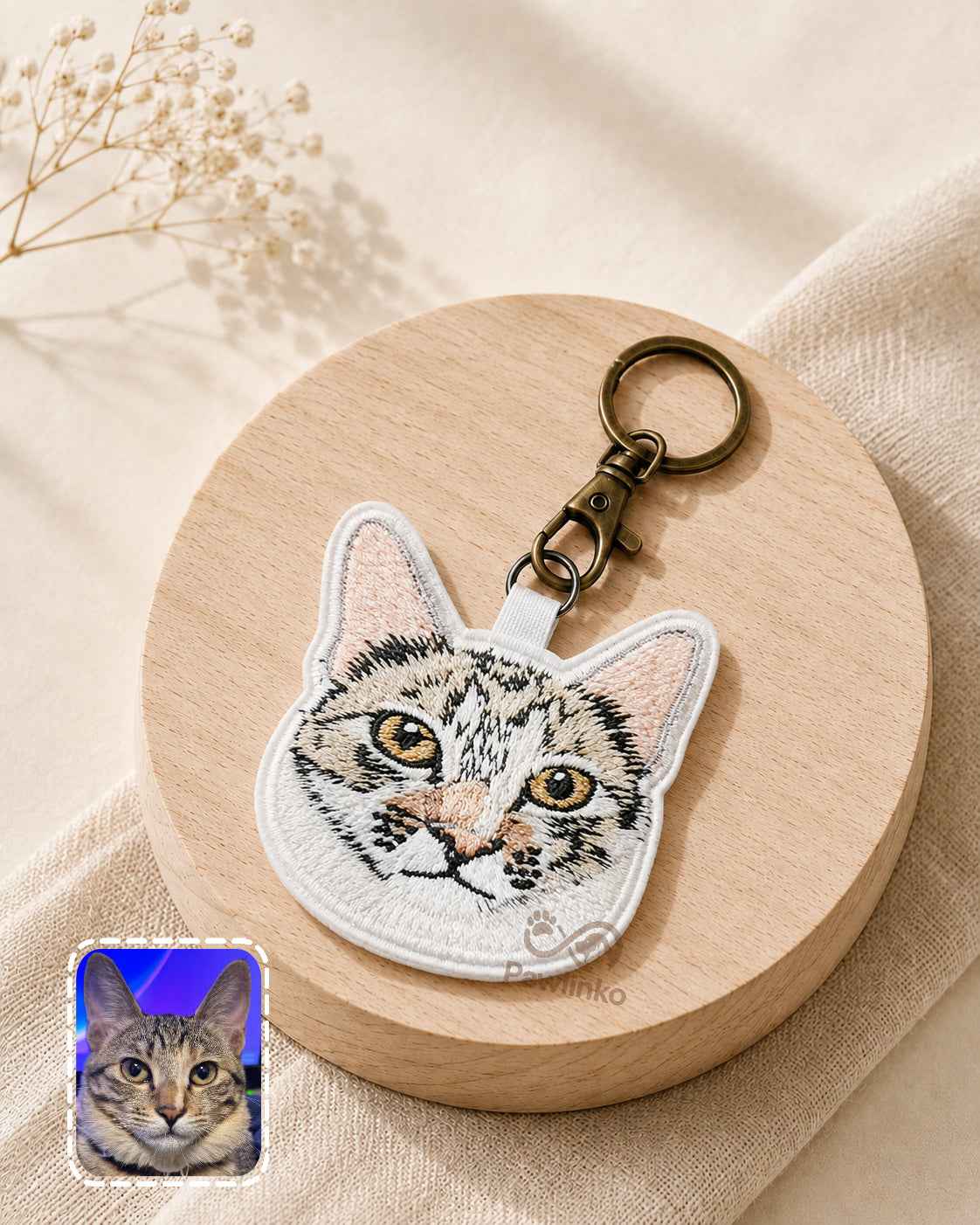 Premium Double-Sided Custom Pet Portrait Embroidered Keepsake Keychain