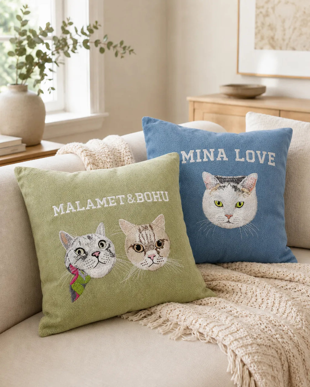 Custom Pet Portrait Embroidered Chenille Cushion