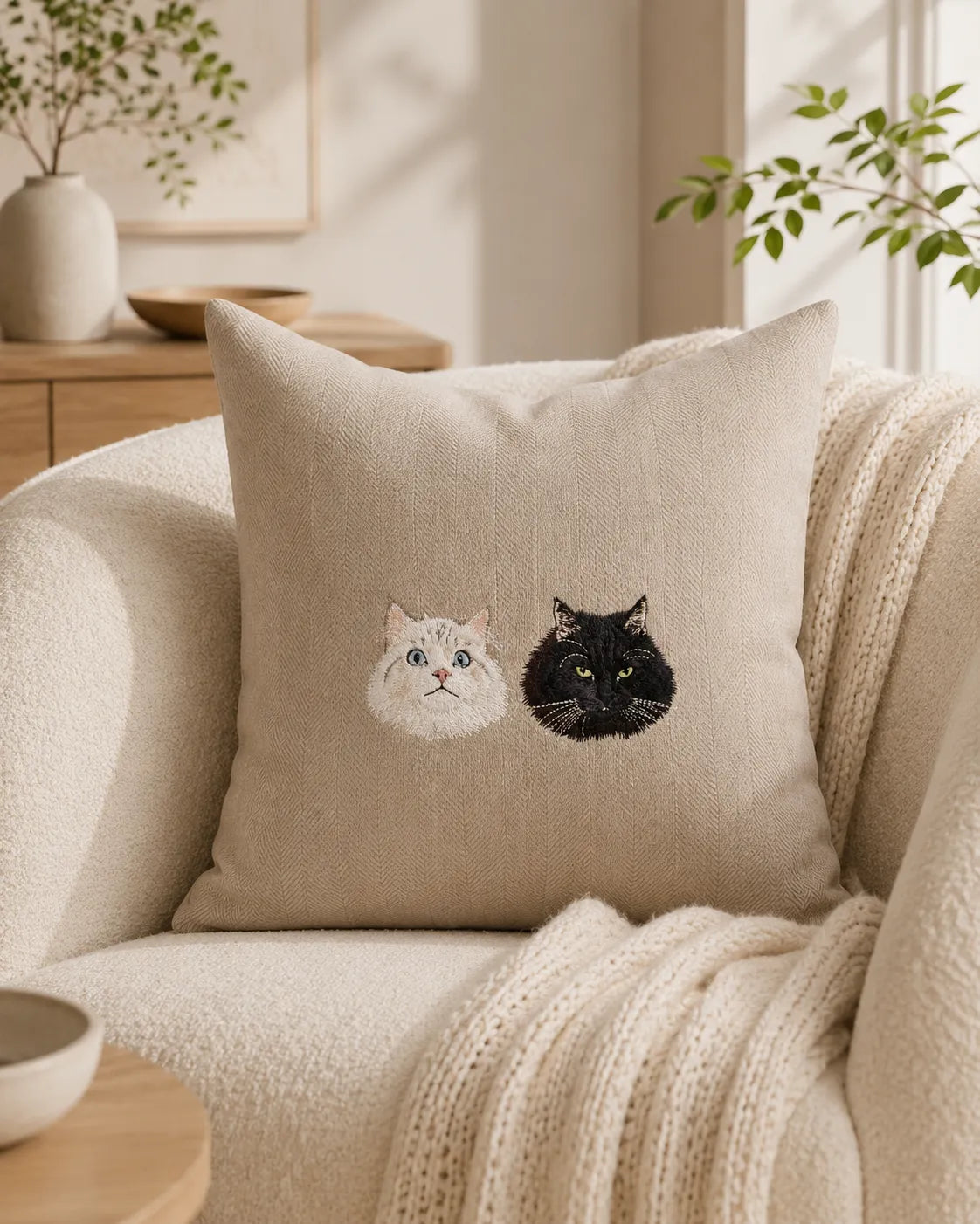 Custom Pet Portrait Embroidered Chenille Cushion