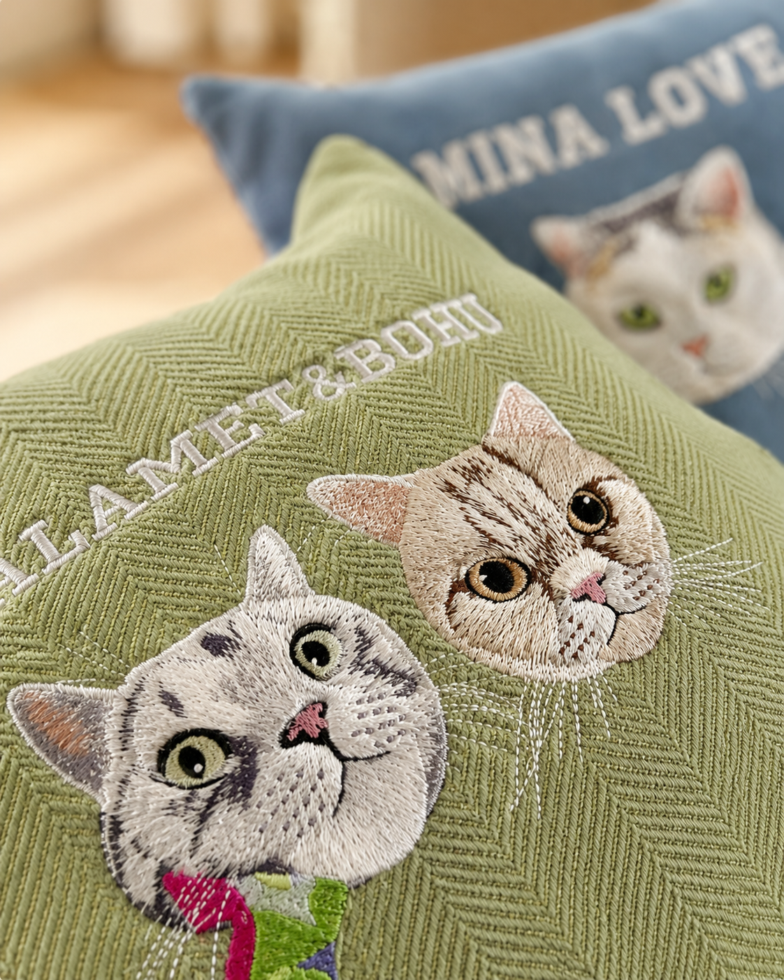 Custom Pet Portrait Embroidered Chenille Cushion