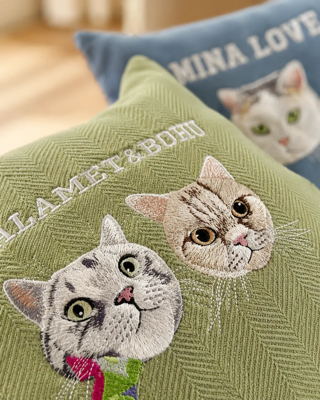 Custom Pet Portrait Embroidered Chenille Cushion