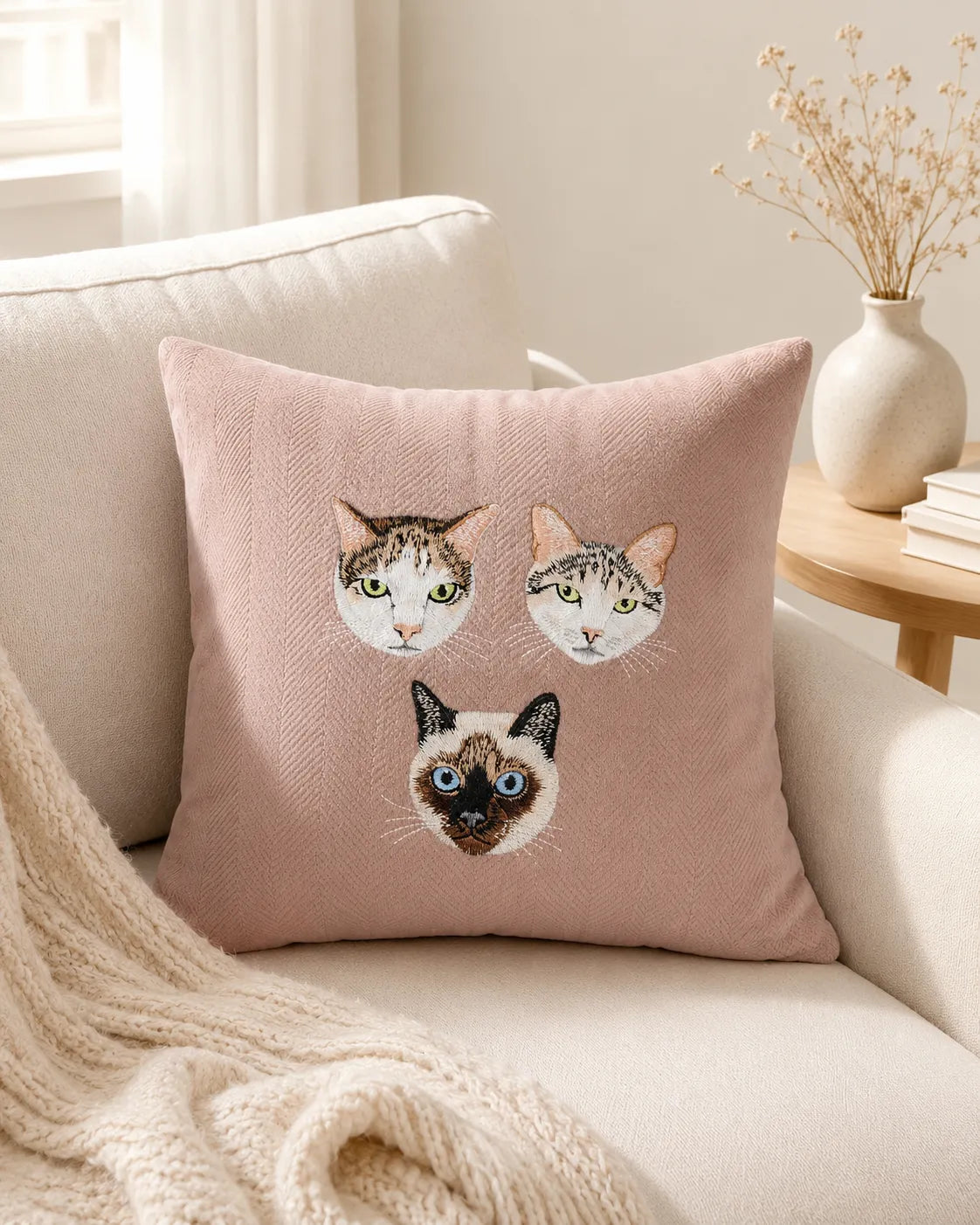 Custom Pet Portrait Embroidered Chenille Cushion