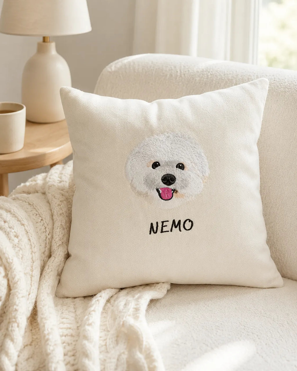 Custom Pet Portrait Embroidered Chenille Cushion