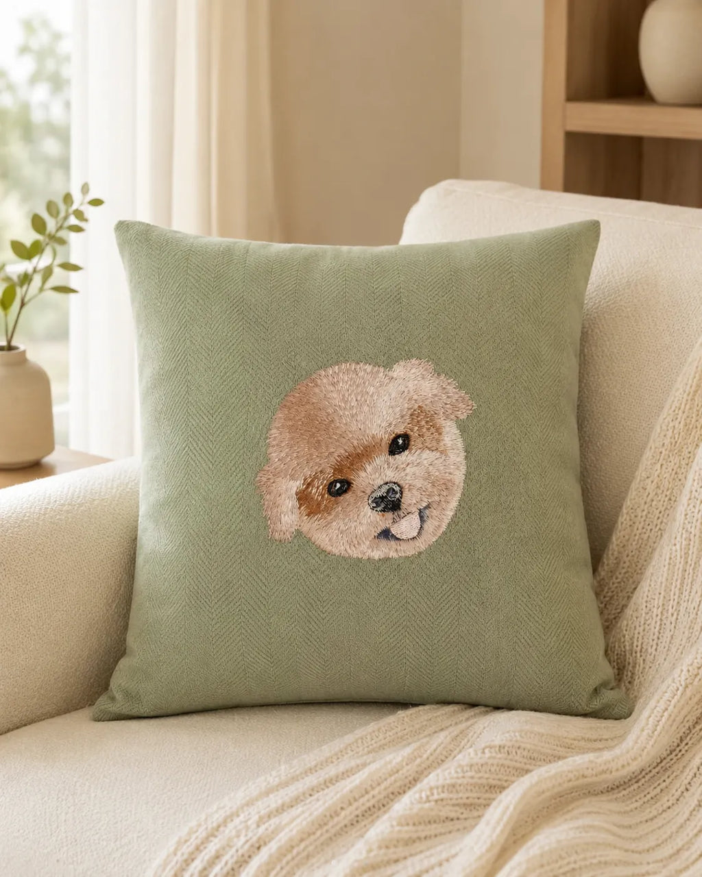 Custom Pet Portrait Embroidered Chenille Cushion